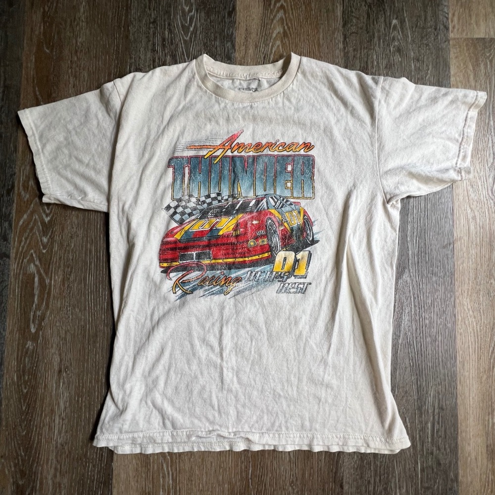 RSQ American Thunder Racing Graphic Tee Mens XL Cream Short Sleeve T-Shirt